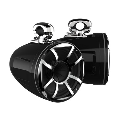 Wet Sounds REV 12 HD 12" Horn Loaded Compression Driver Tower Speakers with XS Grills & Stainless MINI Swivel Clamps, 400 Watts RMS, Black, Pair