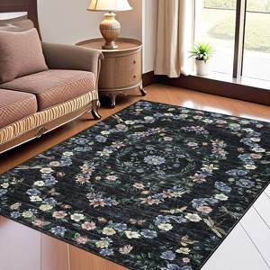 Acekool Washable Area Rug, Modern Floral Non-Slip Stain Resistant Low-Pile Carpet for Living Room Bedroom, Easy Care - 1 of 4