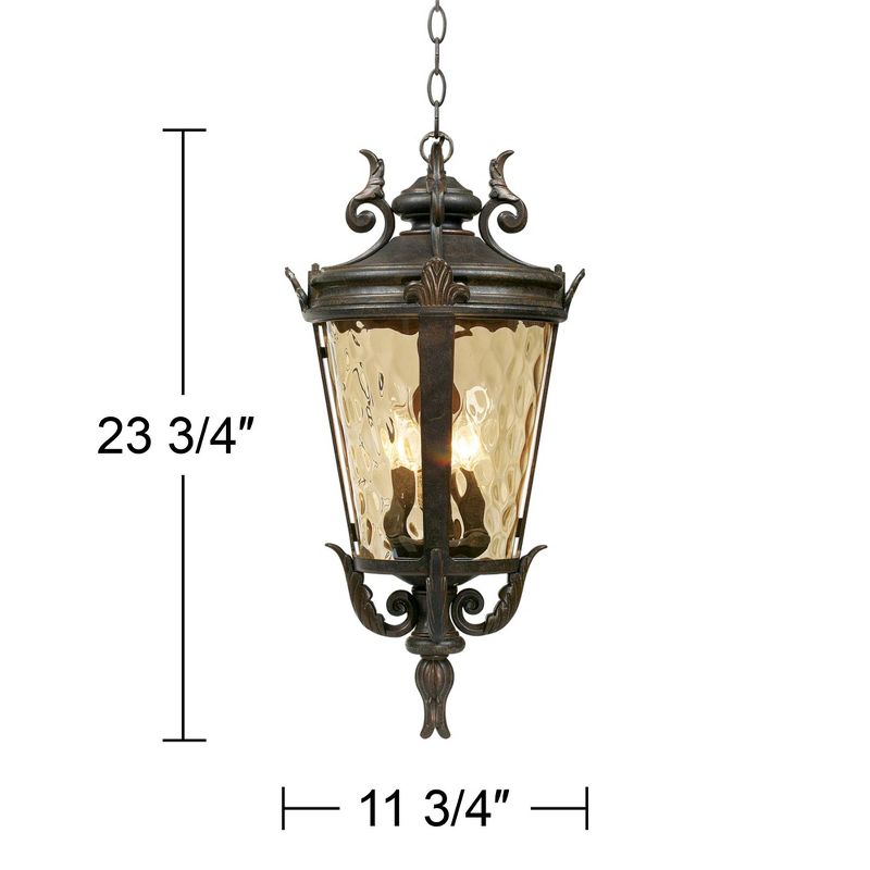 John Timberland Casa Marseille Rustic Vintage Flush Mount Outdoor Hanging Light Bronze Scroll 23 3/4" Champagne Hammered Glass for Post Exterior Barn, 4 of 8