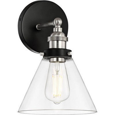 360 Lighting Burke Industrial Modern Wall Light Sconce Black Brushed Nickel Hardwire 7 1/4" Fixture LED Clear Glass for Bedroom Bathroom Living Room
