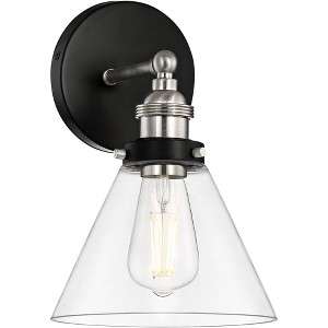 360 Lighting Burke Industrial Modern Wall Light Sconce Black Brushed Nickel Hardwire 7 1/4" Fixture LED Clear Glass for Bedroom Bathroom Living Room - 1 of 4