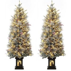 TackView Christmas Tree, Pre-Lit Artificial Christmas Tree Tabletop with Warm White Lights, Artificial Snow Flocked Pine Tree - 1 of 4