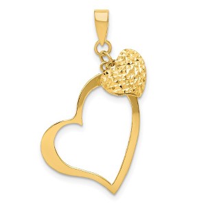 Black Bow Jewelry 14k Yellow Gold Open Heart and Puffed Heart Pendant, 17mm - 1 of 4