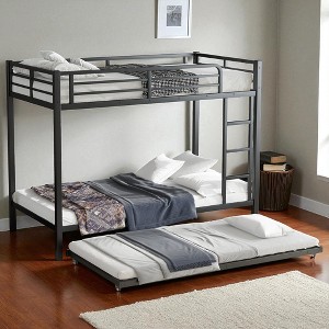 Mshliw Twin XL Over Twin XL Metal Bunk Bed with Twin Trundle, Heavy-Duty Frame, Guardrail Safety, Noise-Free, Space-Saving Bed for Kids or Guests - 1 of 4