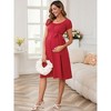 INSPIRE CHIC Women's Maternity Dress Boho Pleated Midi Tie Waist Belted Baby Shower Short Sleeve Babydoll Pregnancy Photoshoot - 3 of 4