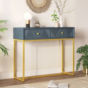 Modern Console Table with 2 Drawers, Sleek Entryway Table with Stripe Drawer Fronts, Narrow Storage Sofa Table for Living Room, Hallway, and Entrance - 1 of 4