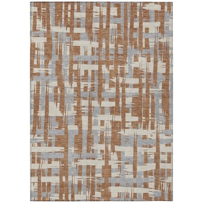 HomeRoots 3' X 5' Rust Gray And Ivory Striped Washable Indoor Outdoor Area Rug