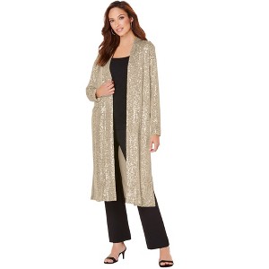 Roaman's Women's Plus Size Sequin Duster - 1 of 4