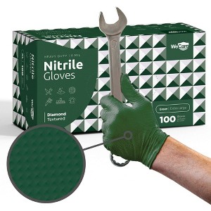 WeCare Diamond Textured Orange Nitrile Gloves, 8 Mil Thickness - Perfect for Industrial & Automotive Work, Green 100 Pack - 1 of 4