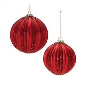 Ribbed Red Glass Ball Ornaments – Set of 4 - 1 of 4