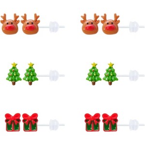 7 Pairs Plastic Christmas Stud Earrings - Hypoallergenic Cute Holiday Designs for Sensitive Ears - 1 of 4