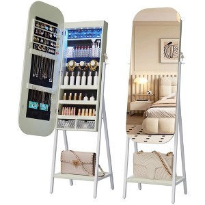 Fredees Round Mirror Jewelry Cabinet, Door-Hanging Armoire with Wall-Mounted Full-Length Mirror & Jewelry Storage - 1 of 4