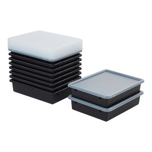 ECR4Kids Letter Size Flat Storage Tray with Lid, Plastic Storage Bins, 10-Pack - 1 of 4