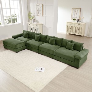 170" Oversized Cloud Modular Sectional Couch, Premium Corduroy 3-Seater Extra-Thick Armrests, Good Resilience Cushion, 12 Throw Pillows - 1 of 4