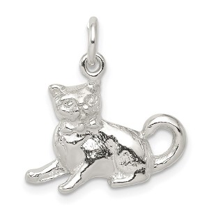 Black Bow Jewelry Sterling Silver 3D Polished Cat Charm or Pendant - 1 of 4