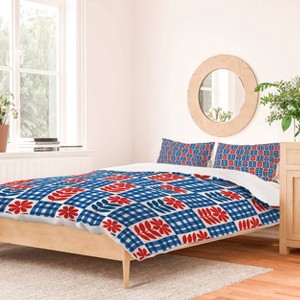 Deny Designs Jenean Morrison Gingham Floral Blue King Duvet and Sham Set (2-3pc Set) - 1 of 4
