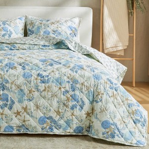 Patina Vie Reversible Vintage Coastal Quilt Set - 1 of 4