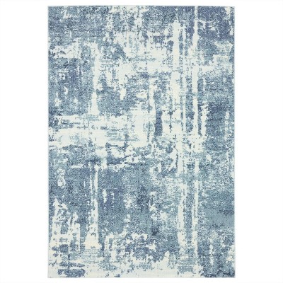 Blue Abstract Washable 8' x 10' Synthetic Area Rug