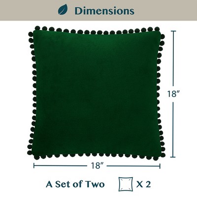 Emerald Green Velvet Pom Pom Euro Pillow Covers Set