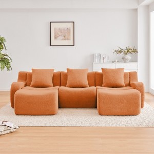 GDFStudio Oscarine Modern 3-Seater Teddy Upholstered with Curved Armrest and 3 Pillows - 1 of 4