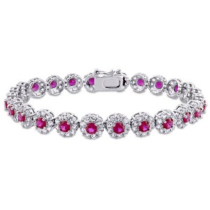 EVERLY JEWELRY | Sterling Silver Red Cubic Zirconia & Created White Sapphire Bracelet, 7-inch - 1 of 4