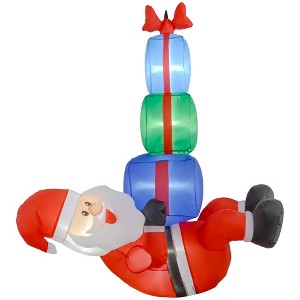 Outsunny 4.6' Christmas Inflatables Santa Hanging Under Three Gift Boxes with LED Lights for Lawn Garden Party - 1 of 4