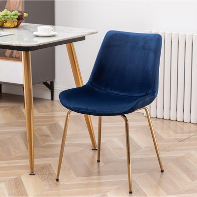 Blue Velvet Upholstered Side Chair with Gold Metal Legs, Set of 2