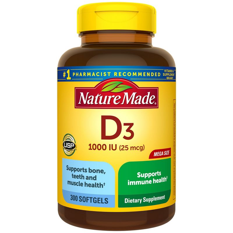 Nature Made Vitamin D3 1000 IU (25 mcg), Bone Health and Immune Support Softgel , 1 of 11