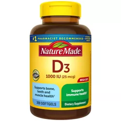 Nature Made Vitamin D3 1000 IU (25 mcg) Softgels for Bone Health and Immune Support - 300ct