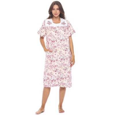 casual nights house dress Casual Nights Women's Zip Front Woven House Dress Short Sleeves Housecoat  Duster Lounger Sleep Gown
