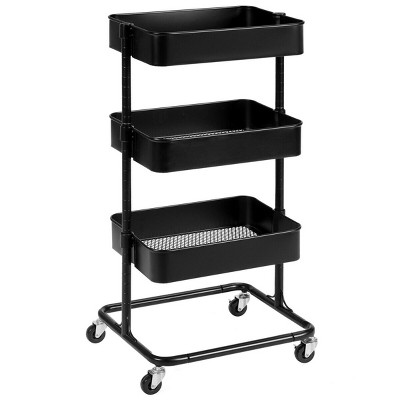 Costway 3 Tier Metal Rolling Storage Cart Mobile Organizer W/Adjustable Shelves Black