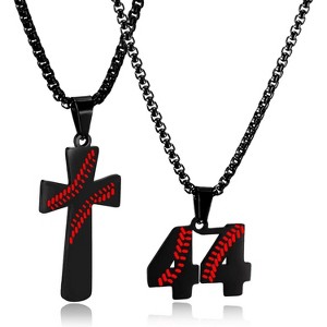 2PCS Baseball Necklace Set for Men - Stainless Steel Cross & Number Pendant with Inspirational Bible Verse - 1 of 4