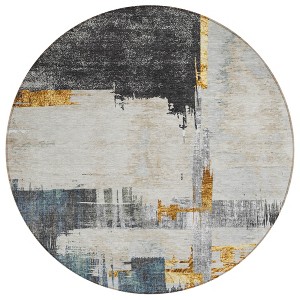 Charcoal Gray And Tan Abstract Washable Indoor Outdoor Area Rug - 1 of 4