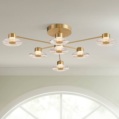 Ultra Modern Gold Semi Flush Mount LED Ceiling Light with Amber Glass