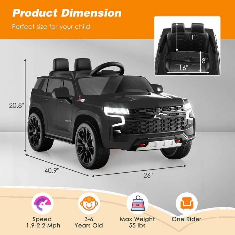 Costway 12V Kids Ride On Car Chevrolet Tahoe Electric Truck SUV Remote w/ Light & Music, 3 of 10