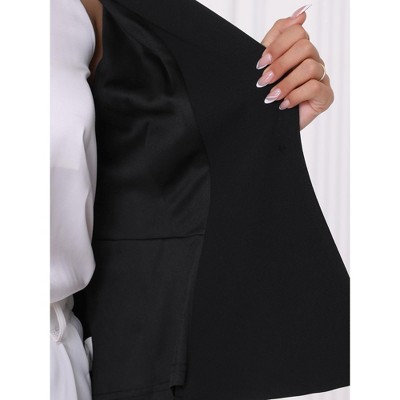 INSPIRE CHIC Women's Work Office Stand Collar Long Sleeve Single Button Peplum Business Blazers Black Small — фото 5