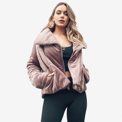 Anna-Kaci Women's Oversized Zip-Up Plush Jacket with Wide Collar and Pockets