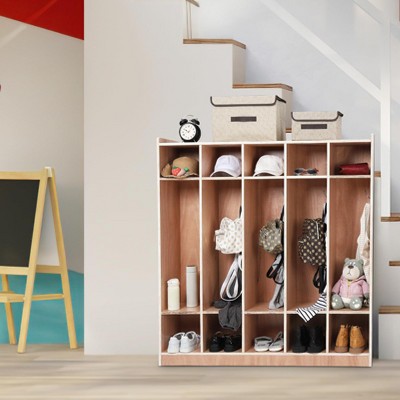 5-Section Coat Locker Storage Cabinet, 10 Cubbies Cabinet with 5 Hooks