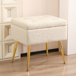 LOVMOR Modern Faux Fur Entryway Bench Upholstered Padded with Storage - 1 of 4