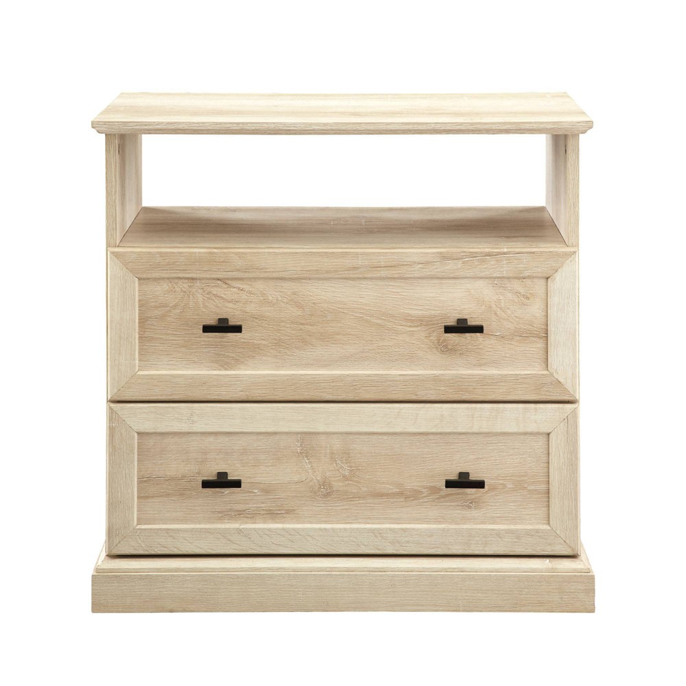 Photos - Storage Сabinet Gladys Transitional 2 Drawer Nightstand White Oak - Saracina Home: Bedroom Storage Side Table