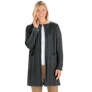 Collections Etc Cozy Cable Knit Long Length Cardigan with Pockets - 1 of 4