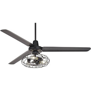 60" Casa Vieja Turbina Modern Industrial Indoor Outdoor Ceiling Fan with 3-Light LED Remote Control Matte Black Cage Damp Rated for Patio Exterior - 1 of 4