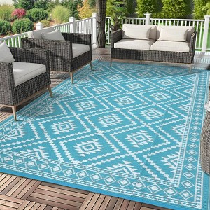 Outdoor Rugs Reversible Geometric Boho Plastic Straw Rug for Patio Camping Beach Deck Picnic Backyard - 1 of 1