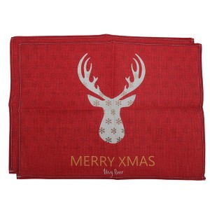 Unique Bargains Christmas Place Mats Linen Red White 13" x 17.7" 2Pcs - 1 of 4