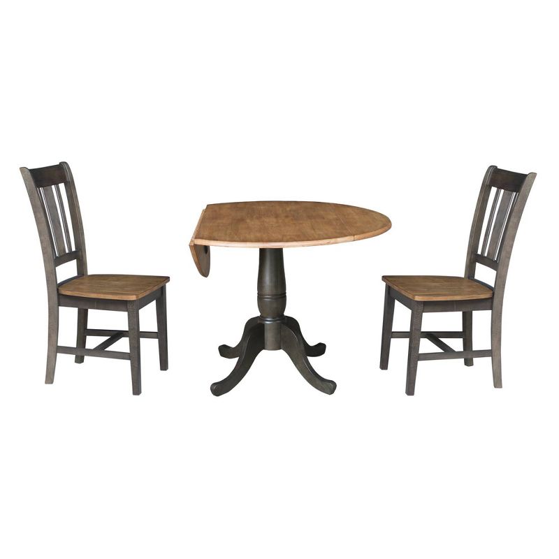3pc 42&#34; Jordan Round Dual Drop Leaf Dining Table with 2 Splat Back Chairs Hickory/Washed Coal - International Concepts, 2 of 11