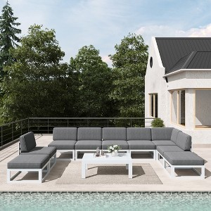 LayinSun 10-Piece Large Outdoor Modular L-Shaped Sectional Set with Coffee Table - 1 of 4