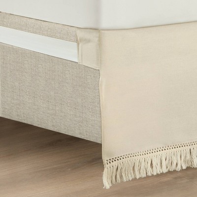 Neutral Queen Cotton Polyester Fringe Bed Skirt