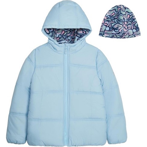 London Fog Big Girls Heavyweight Fleece Lined Puffer Jacket With Beanie Hat Target