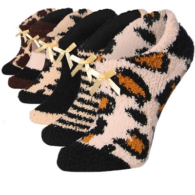 Tipi Toe Women's 6 Pairs Cozy Microfiber Anti-Skid Wild Comfort Patterned Colored Soft Fuzzy Ankle Slipper Socks
