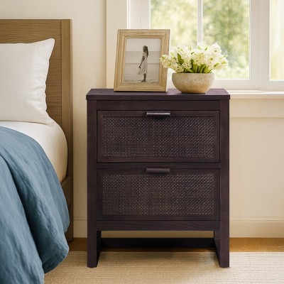 Hatteras Modern Boho 2-Drawer Nightstand with Solid Wood & Natural Rattan Accents-Teamson Home